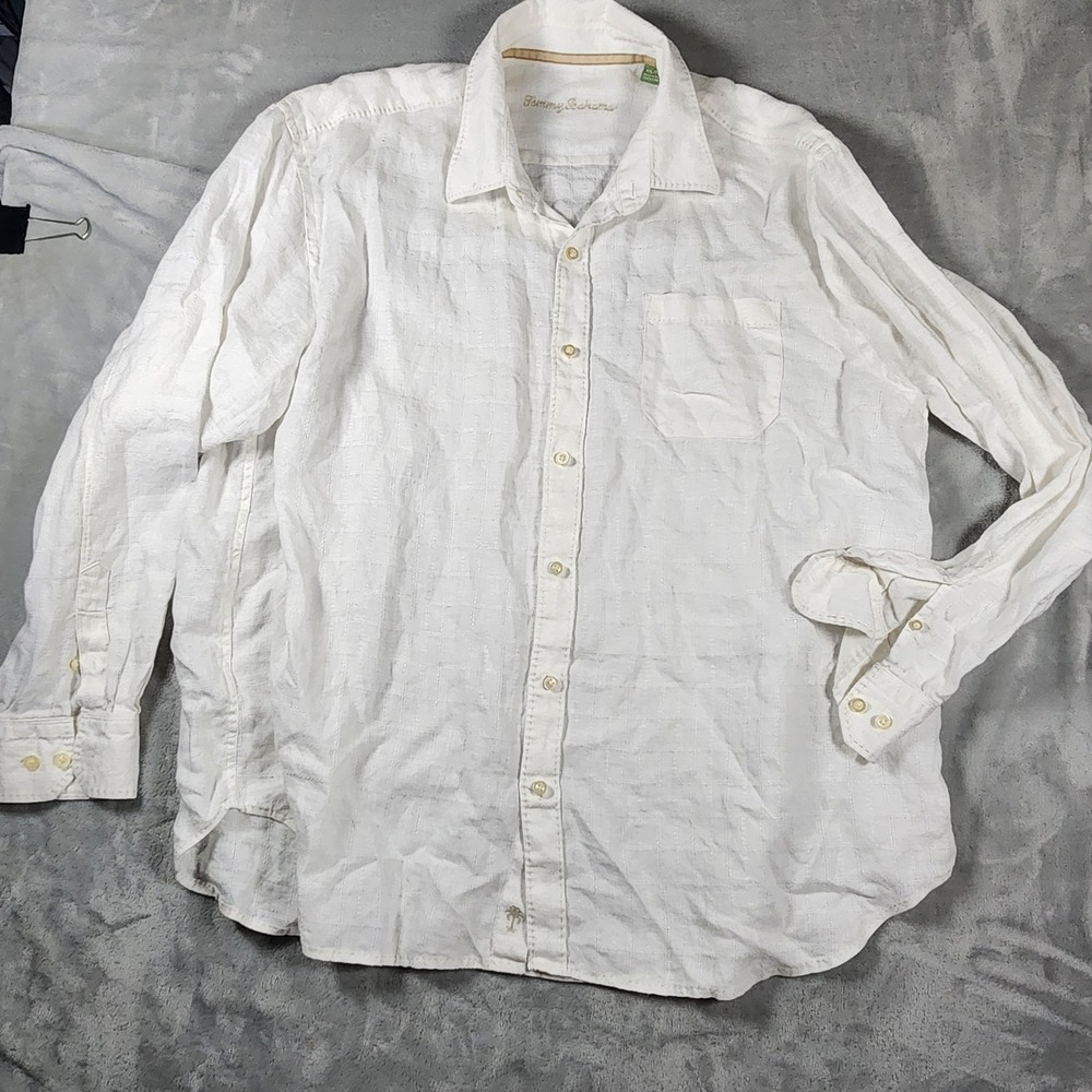 Tommy Bahama Men XXL Linen Button Up Shirt White Long Sleeve Casual Beach Preppy